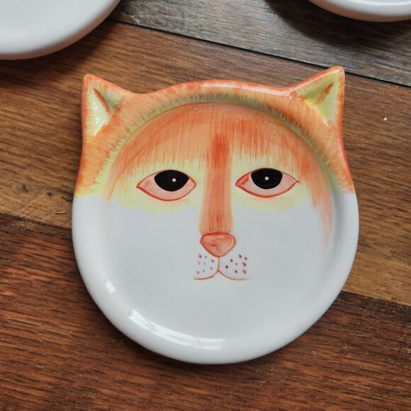 VTG 2001 Bandwagon 3 Kitty Cat Face Ceramic Coasters Spoon Rest/Soap Dish Calico - Picture 4 of 6